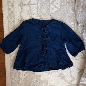 Velvet Heart Denim Tie-Front Peasant Blouse